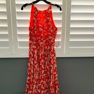 Red floral halter high low dress